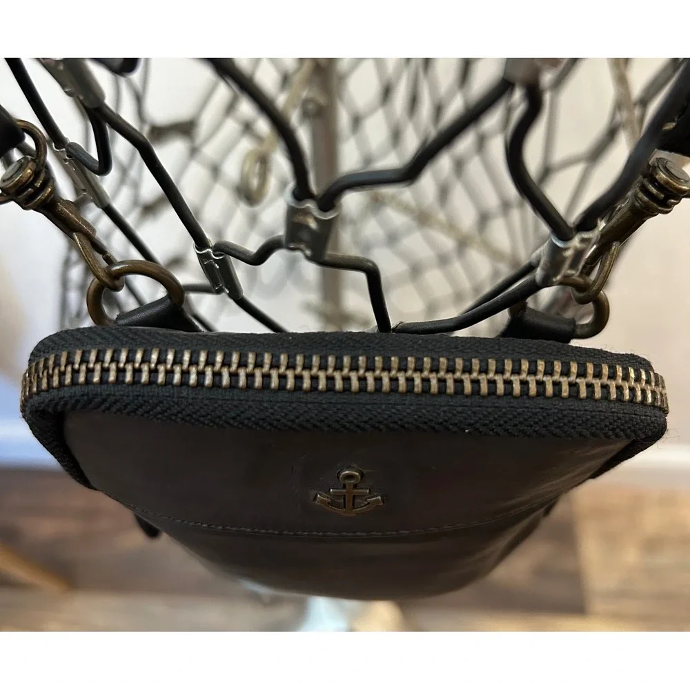 Harbour 2nd Black Leather Anchor Crossbody Phone Bag Wallet